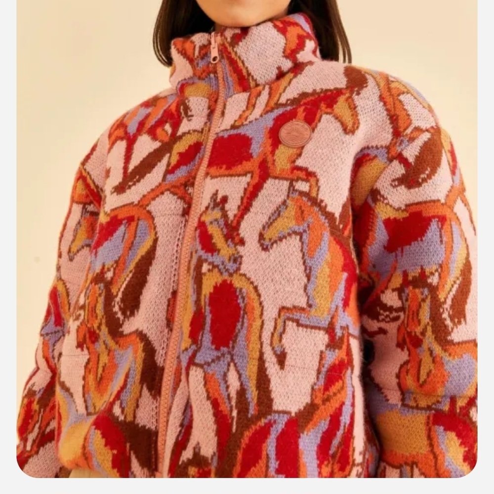 FARM Rio WILD Horses Tricot Reversible Knit Puffer Jacket